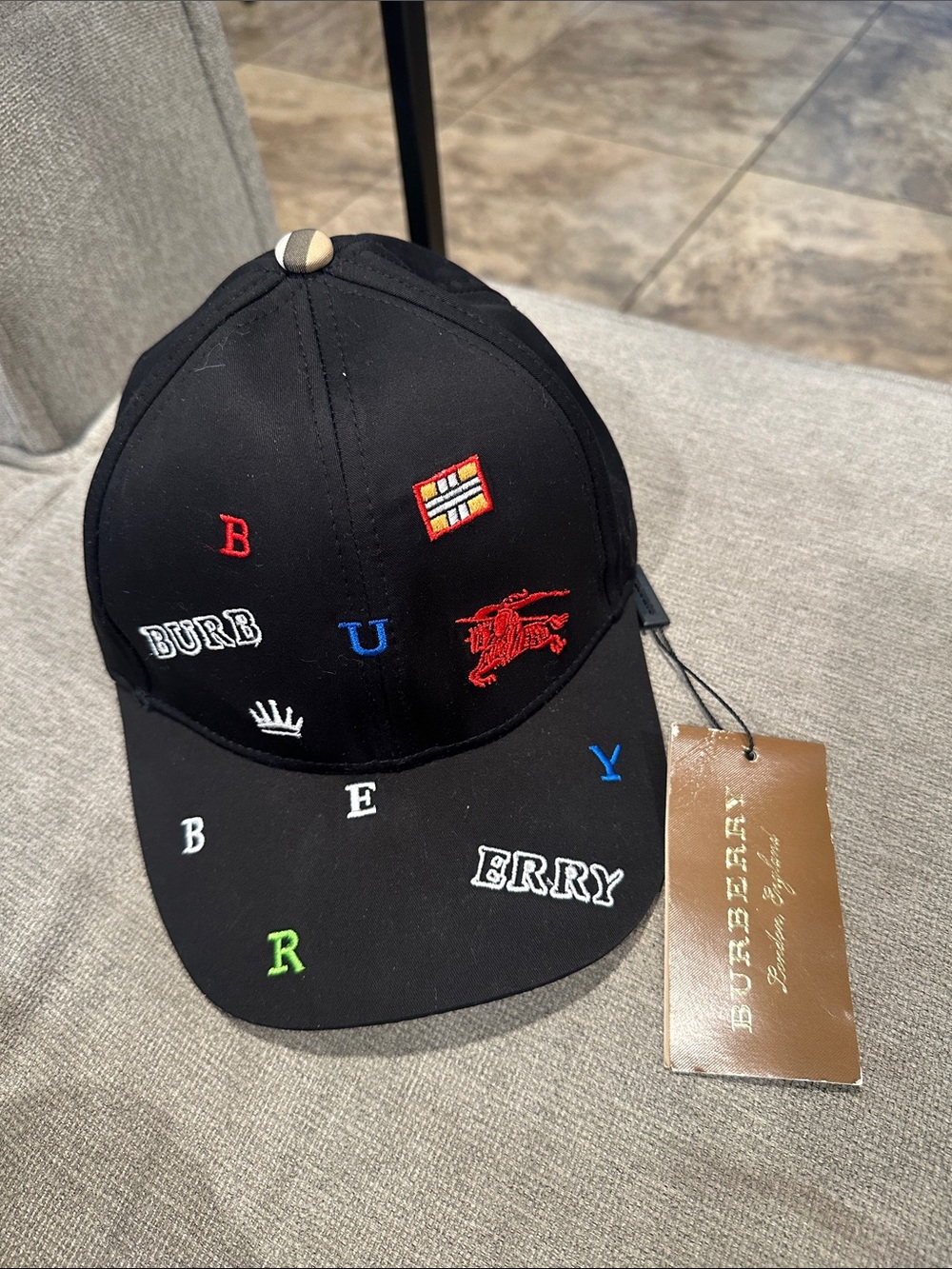 Black Baseball Cap with Multicolor Embroidered Motif